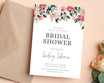 Flower Bridal Shower Invitation, Floral Bridal Shower Invite, Editable Invitation Template, Download