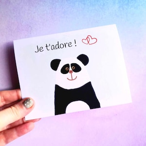 Carte double je t'adore , carte Saint Valentin , carte panda mignon , I love you card , carte amour .