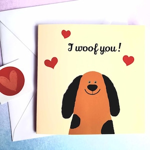 Carte pour dire je t'aime , I woof you , carte Saint Valentin , carte double chien mignon , I love you card , carte amour/amitié  .