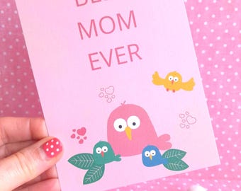 Carte Best Mom Ever , carte postale Meilleure Maman , Bonne Fête Maman , jolie carte fête des mères , carte postale fête des mamans .