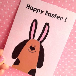 Funny Happy Easter card, Happy Easter postcard, dog dressed as a rabbit card.
