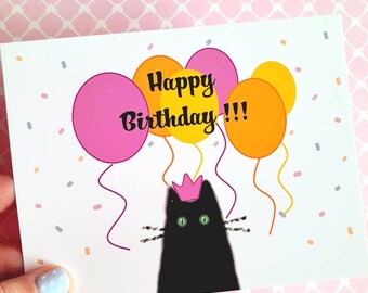 Carte d'anniversaire chat mignon , carte d'anniversaire pour amoureux des chats , pour enfant , carte postale d'anniversaire chat noir .