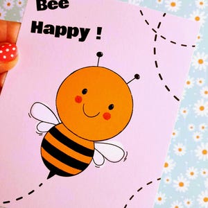 "Bee happy!! " card, mental health postcard, cute happy bee card.