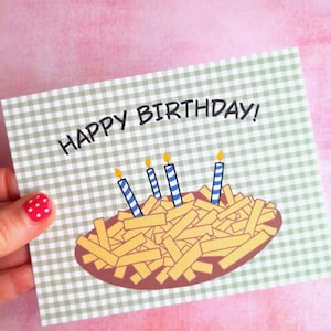 Alles Gute zum Geburtstagskarte!, Geburtstagskarte für Pommesliebhaber, Karte für Kinder, Geburtstagspostkarte.