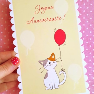 Happy Birthday Card! Cute cat scalloped birthday card, birthday card for cat lovers.