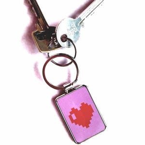 Pixelated heart key ring. Valentine&#39;s Day key ring. I love you key ring. Valentine&#39;s Day gift to say I love you.