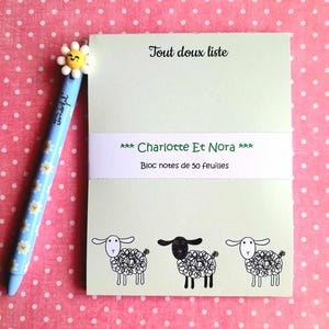 Bloc notes Tout Doux Liste , calepin pour amoureux des moutons , memopad moutons mignons , notepad vert pastel