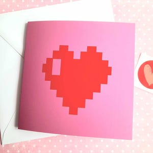 Carte pour dire je t'aime , carte Saint Valentin , carte coeur rouge pixélisé , I love you card , carte amour .