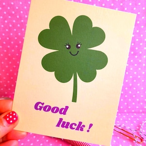 Carte Good Luck , carte Bonne Chance , jolie carte trèfle à quatre feuilles , carte postale pour souhaiter bonne chance .