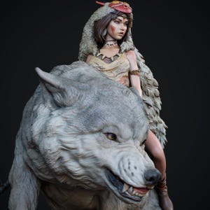 Princesse Mononoké - Peint à la main | Statue en résine | Pièce de collection | CA3D