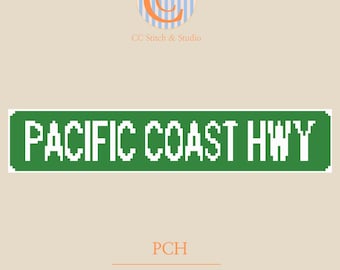Segnale stradale della Pacific Coast Highway - Schema per ricamo digitale - Tela fai da te - Dipingi il tuo!