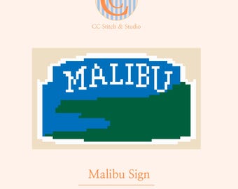 Small Malibu Sign - 5x3 inch - Needlepoint Chart Digital Download - DIY Canvas - Paint Your Own!