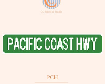 Pacific Coast Highway Street Sign - Needlepoint Chart Digital Download - DIY Canvas - Paint Your Own!