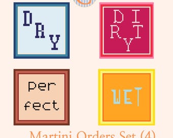 Martini Cocktail Needlepoint Chart Set – Dry, Dirty, Wet, Perfect (Digital Download) - 13 Mesh