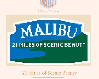 Iconic Malibu Sign - Needlepoint Chart Digital Download - DIY Canvas - Paint Your Own!