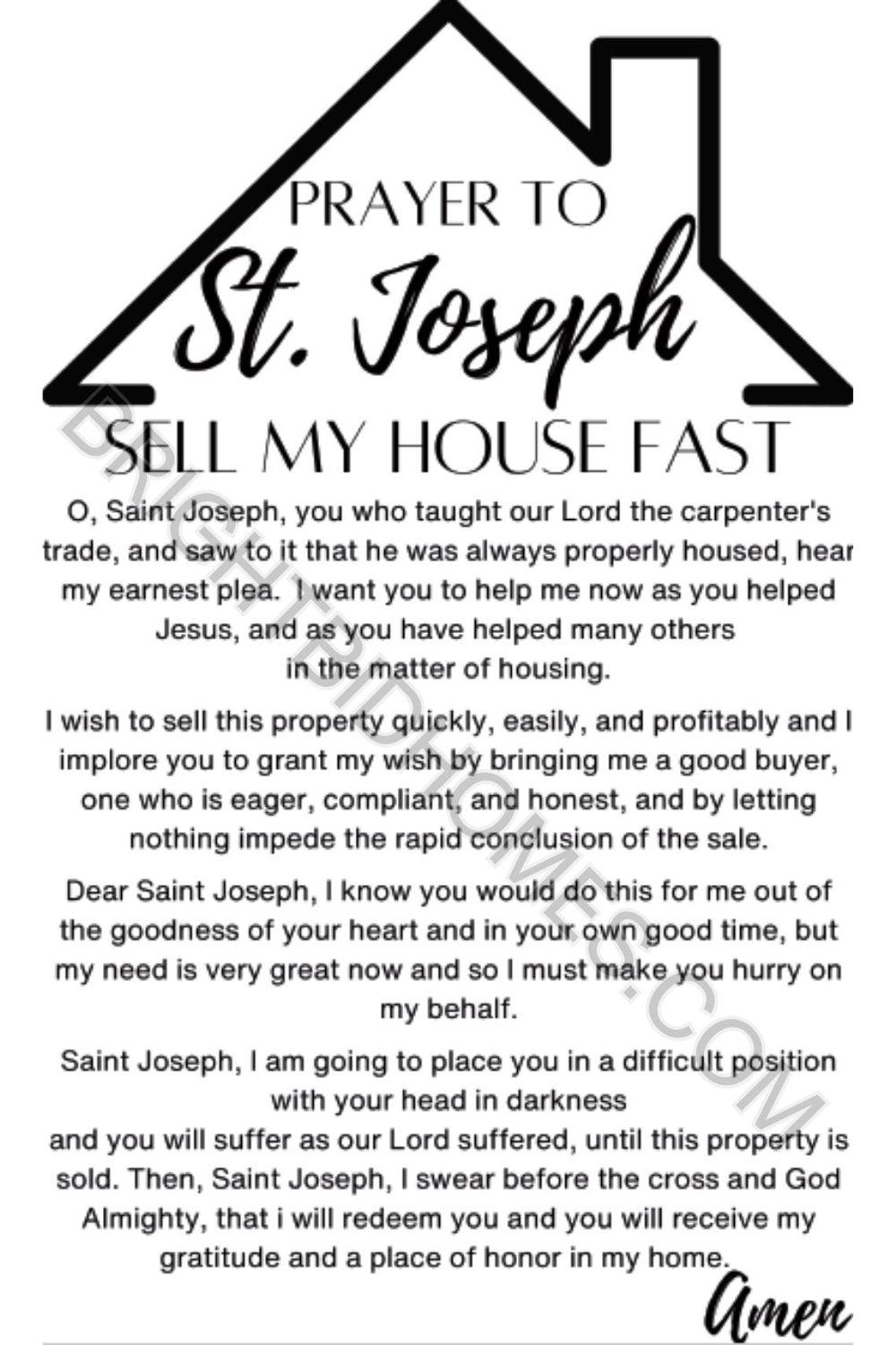Printable Prayer to St. Joseph for Selling Your House Fast Digital