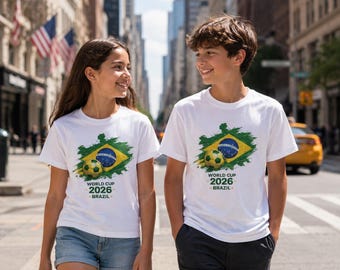 Brazil Flag Soccer Ball World Cup 2026 Kids Tee | Brazil Football Shirt