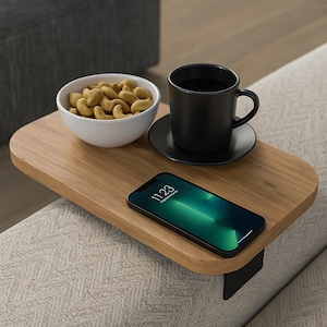 Table-plateau rectangulaire en bois avec accoudoirs de canapé - Table avec accoudoirs de canapé à clipser pour boissons, collations, téléphone et télécommande - Accessoire de salon minimaliste