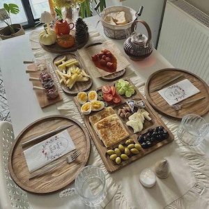 Rustikales Holztablett Fächer - Handgefertigtes Frühstück Käsebrett Obst und Platte Charcuterie Display - Naturholz Geschenkidee