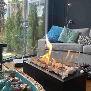 Modern Tabletop Fireplace Black Metal - Smokeless - Minimalist - Living Room Decor Portable - Indoor Fire Pit - Table Top Fireplace