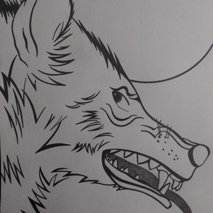 Werewolf and Full Moon Original Art Pencil Drawing image 1