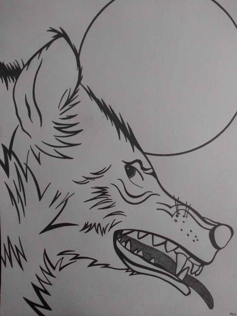 Werewolf and Full Moon Original Art Pencil Drawing image 1