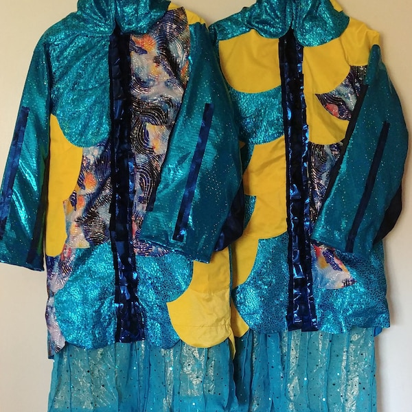 TWIN Fish COSTUMES - Two YELLOW Turquoise Clown Fish - Jackets and Pants - Unisex Size Small