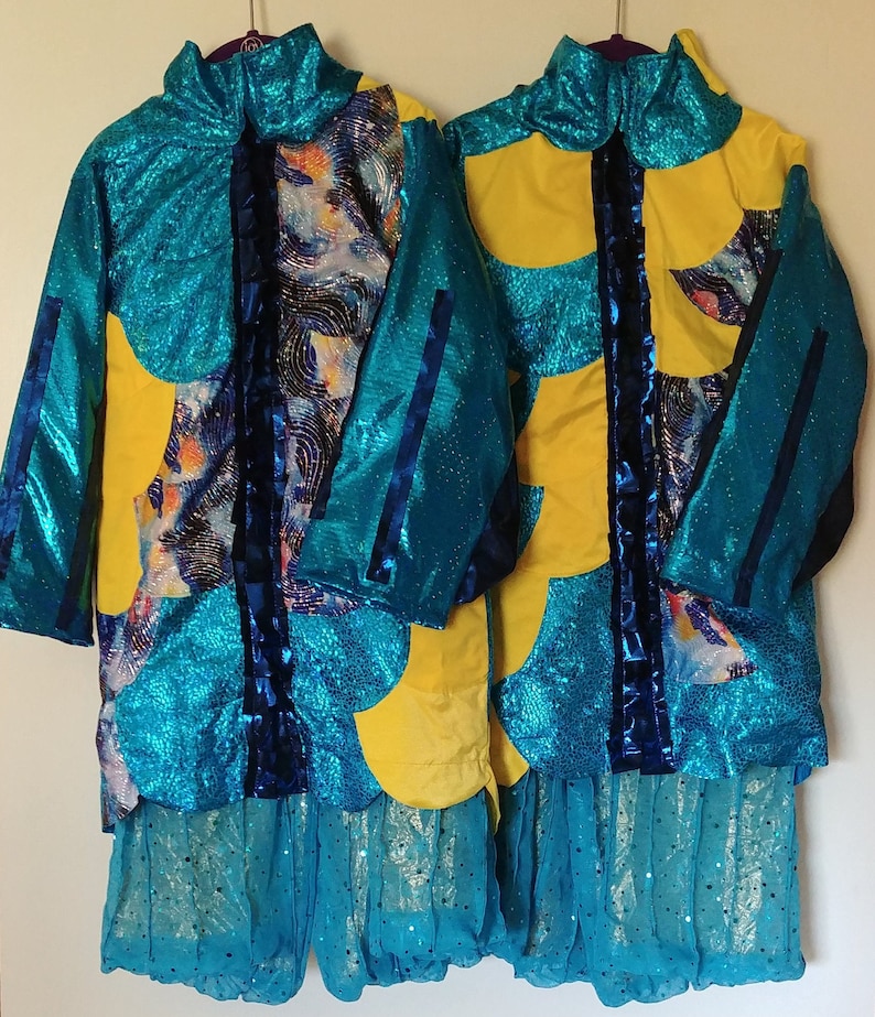 Unisex Size Small Two YELLOW Turquoise Clown Fish TWIN Fish COSTUMES Jackets and Pants