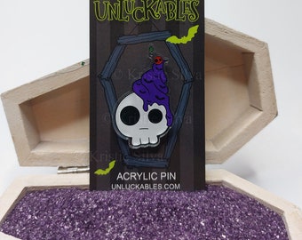Skellie Bat Frosting Acrylic Pin Monster 1.75" Frosted Skull Bats Unluckables