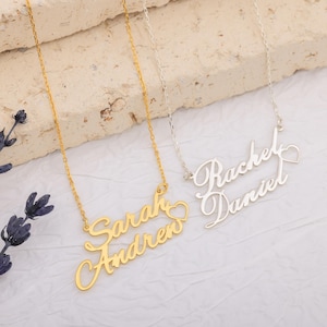 Collar personalizado con 2 nombres, collar con dos nombres y corazón, collar para niños y mamá, delicado collar con dos nombres, collar personalizado para pareja