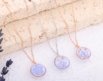 Zilveren vergeet-mij-nietje en baby's Breath-bloemketting, cadeau meerdere miskraam, ketting met echte bloem, babyverlies cadeau, cadeau rouwende moeder