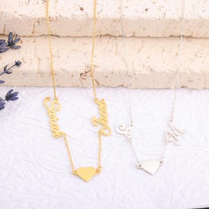 Collar personalizado con nombres de pareja, collar con dos nombres y corazón, collar personalizado con dos nombres, collar con nombre delicado, collar con múltiples iniciales