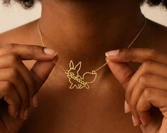 Eevee Name Necklace, Cute Eevee Necklace, Eevee Cartoon Name Pendant, Eevee Gold Necklace, Eevee Jewelry, Custom Eevee Gifts For Kids