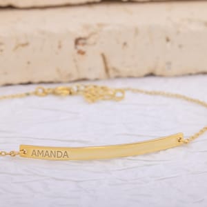 Gold Bar Bracelet, Custom Name and Birthstone Bracelet, Initial Name Plate Bracelet, Monogram Bracelet, Quote bracelet, Coordinates Bracelet