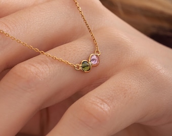 Gold Family Birthstone Necklace, Birthstone Gift, Christmas Gift, Bridesmaid Gift, Gift for Mom, Birthday Gift, Birthstone Jewelry