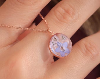 Zilveren vergeet-mij-nietje en baby's Breath-bloemketting, cadeau meerdere miskraam, ketting met echte bloem, babyverlies cadeau, cadeau rouwende moeder