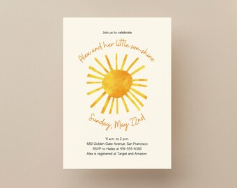 Editable Sunshine Baby Shower Invitation: Digital Design Template