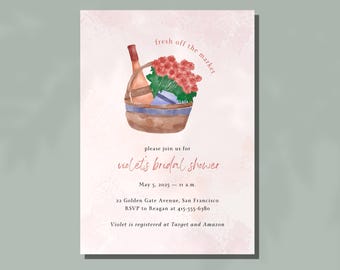 Editable Market Floral Chic Bridal Shower Invitation: Design Template