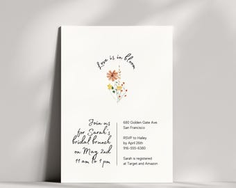 Editable Floral Bridal Shower Invitation Minimal: Digital Design Template