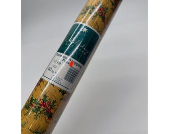 M & G Sales Vintage Kerstcadeaupapier Goudkleurig Hulstbessen 40 vierkante voet USA