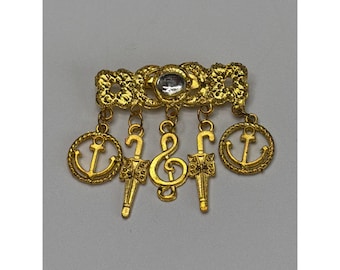 Vintage Gold Ton Charme Brosche Anker Regenschirm Musik Note Strass Pin 4,5 cm