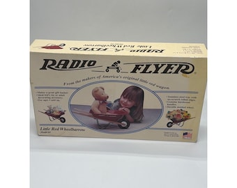 Carretilla roja pequeña Radio Flyer Modelo 4, juguete vintage de acero fabricado en EE. UU., nuevo en caja.