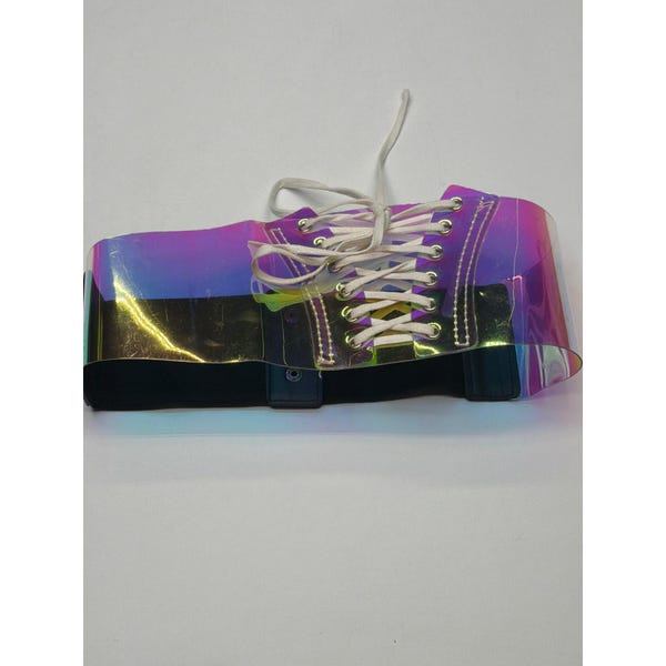 Holographic Iridescent Lace Up Wide Elastic Belt Corset Waist Cincher