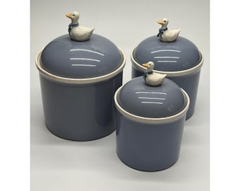 Juego de 3 recipientes de cocina de cerámica vintage Otagiri Japan Blue Duck, estilo Cottagecore
