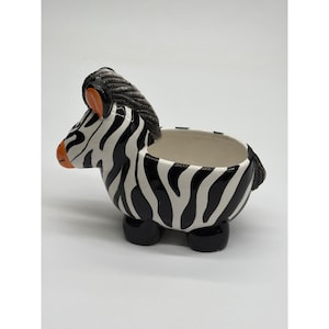 ゼブラ柄 セラミック 多肉植物 プランター ポット ハンドペイント ブラック ホワイト オレンジ サファリ デコレーション