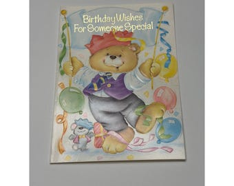 Vintage Teddybär Geburtstagskarte Jemand Besonderes Goldfolie mit Umschlag
