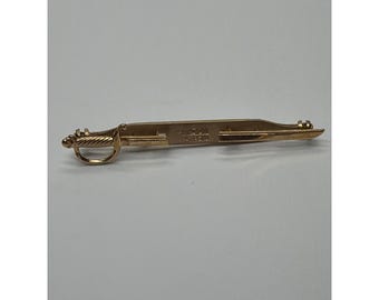 Anson Vintage Gold Tone Sword Saber Spinka do krawata męska biżuteria Pat Pend USA
