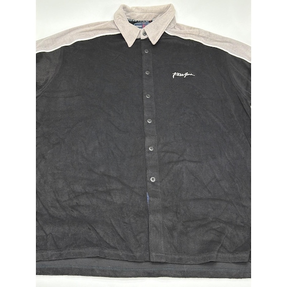 phat farm dress shirts Phat Farm Mens Terry Cloth Button Up Shirt Black Grey Colorblock XXL NWT