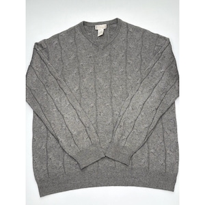 Norm Thompson Men XL Gray Silk Cashmere Blend Cable Knit V-Neck Sweater Pullover