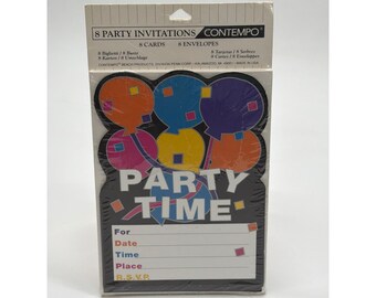 Contempo Party Time Einladungen 8 Count Luftballons sterben geschnitten Vintage versiegelt